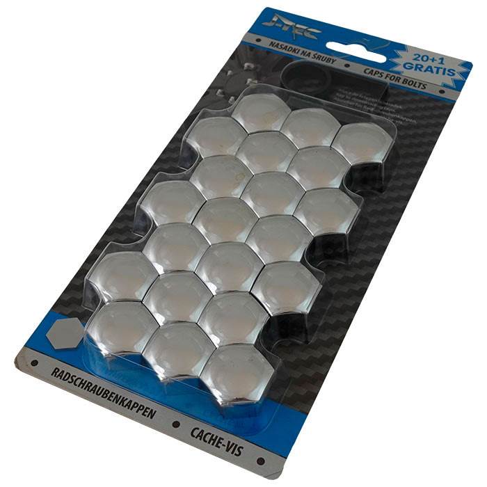 Cubiertas para tuercas 21 unidades, 19 mm, cromadas, con herramienta de desmontaje