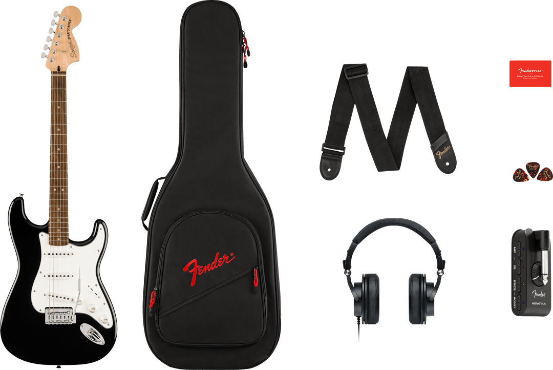 Fender Stratocaster Mustang Guitarra eléctrica Startpakke (Black)
