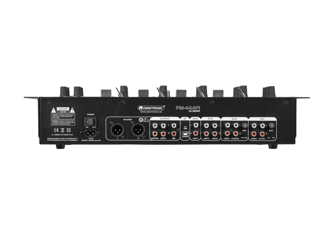 Mezclador DJ de 4 canales OMNITRONIC PM-444Pi con reproductor e interfaz USB