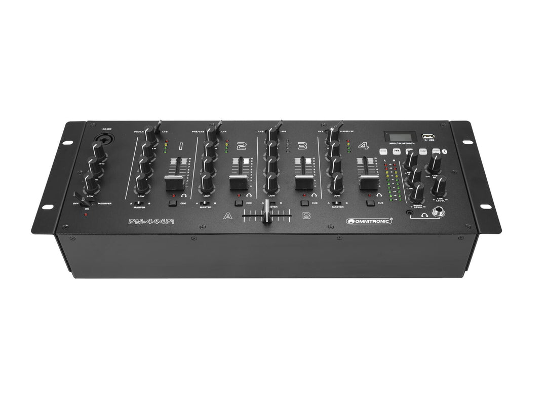 Mezclador DJ de 4 canales OMNITRONIC PM-444Pi con reproductor e interfaz USB