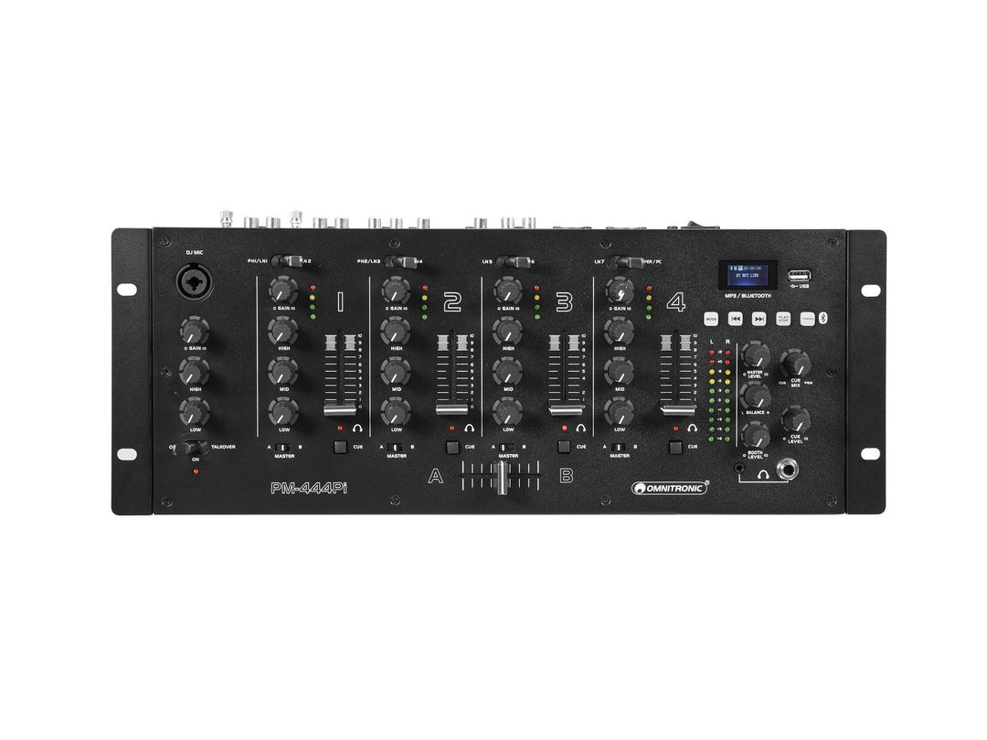Mezclador DJ de 4 canales OMNITRONIC PM-444Pi con reproductor e interfaz USB