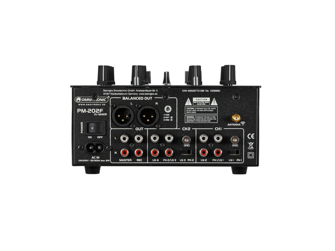 Mezclador de DJ OMNITRONIC PM-202F de 2 canales con filtro y Bluetooth