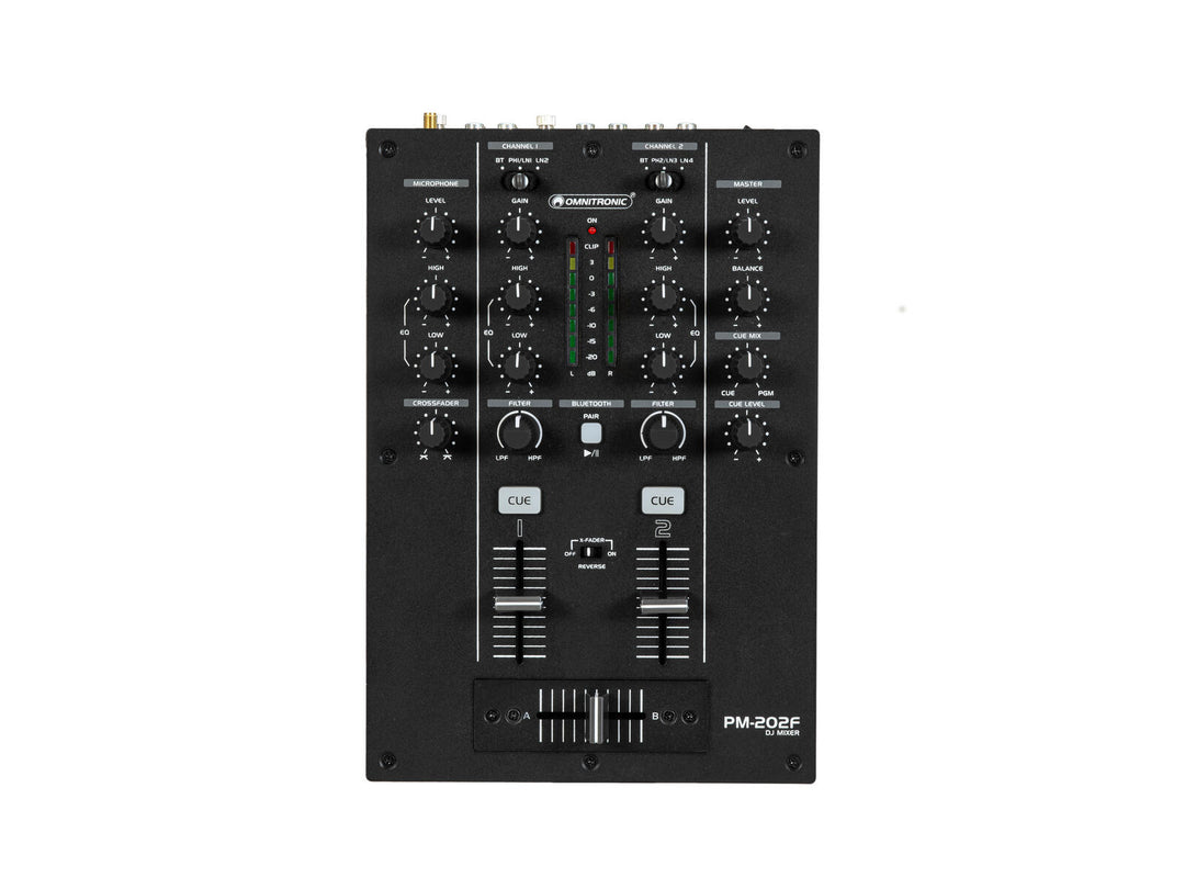 Mezclador de DJ OMNITRONIC PM-202F de 2 canales con filtro y Bluetooth