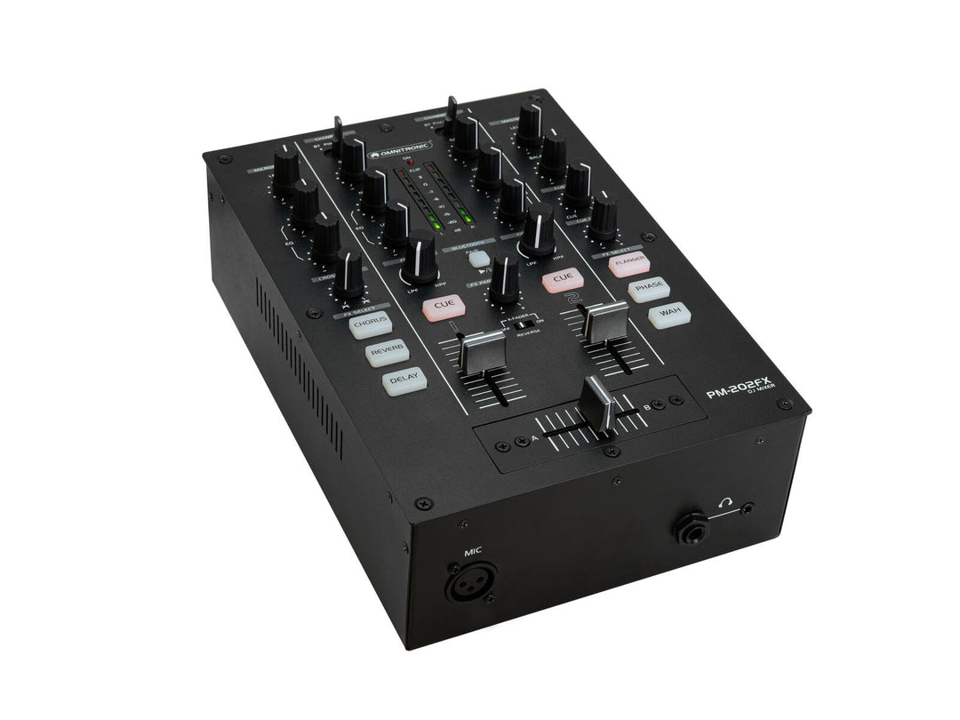OMNITRONIC PM-202FX mezclador de DJ de 2 canales con filtro, FX y Bluetooth