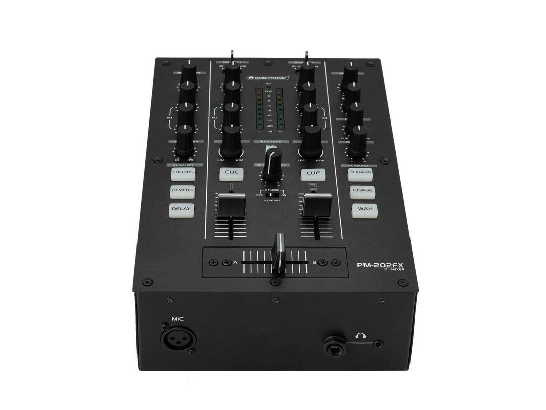 OMNITRONIC PM-202FX mezclador de DJ de 2 canales con filtro, FX y Bluetooth
