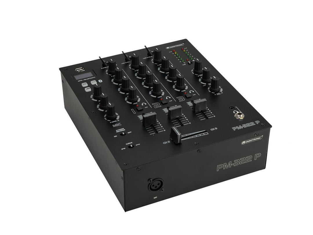 OMNITRONIC PM-322P mezclador DJ de 3 canales con Bluetooth & reproductor USB