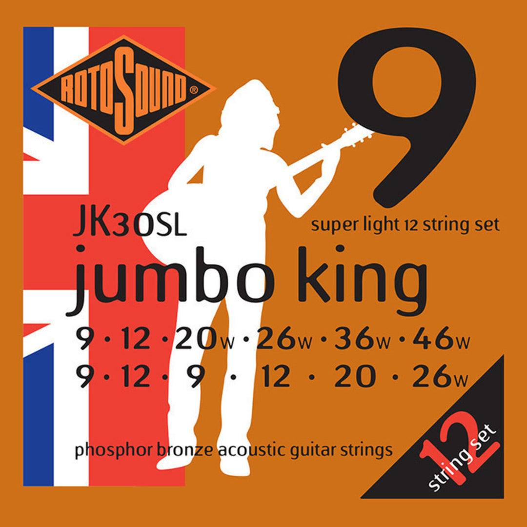 Rotosound Cuerdas para guitarras acústicas Jumbo King - Set de 12 cuerdas Super Light 9-46 (JK30SL)