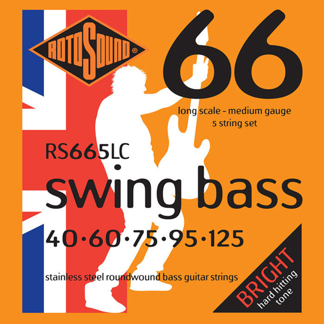 Cuerdas para bajo eléctrico Rotosound Swing Bass 66 - Juego de 5 cuerdas de acero inoxidable Medium 40-125 (RS665LC)