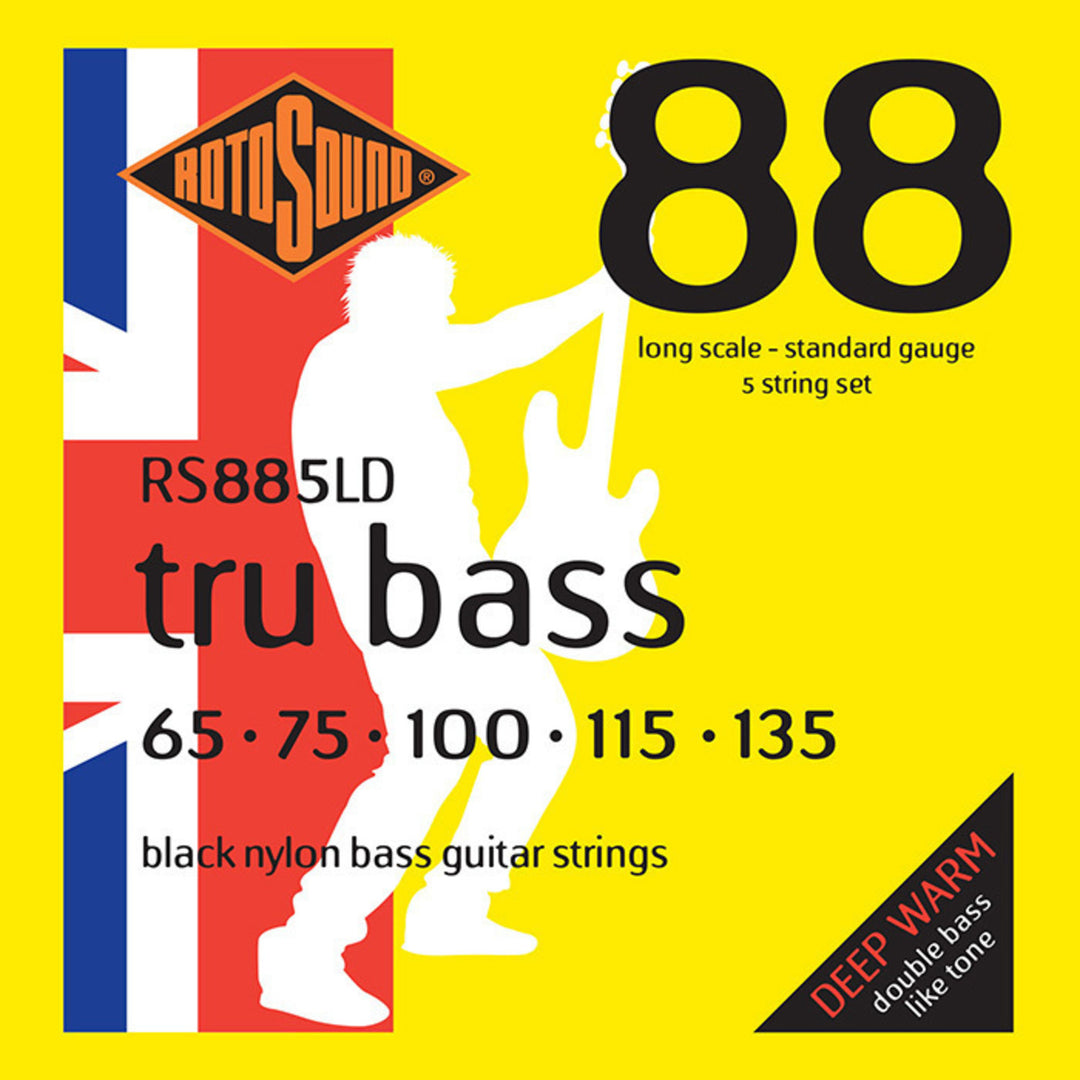 Cuerdas para bajo eléctrico Rotosound Tru Bass 88 - Juego de 5 cuerdas Long 65-135; Long scale: longitud de escala (34"/860mm) - a medium (32"/810mm) (RS885LD)