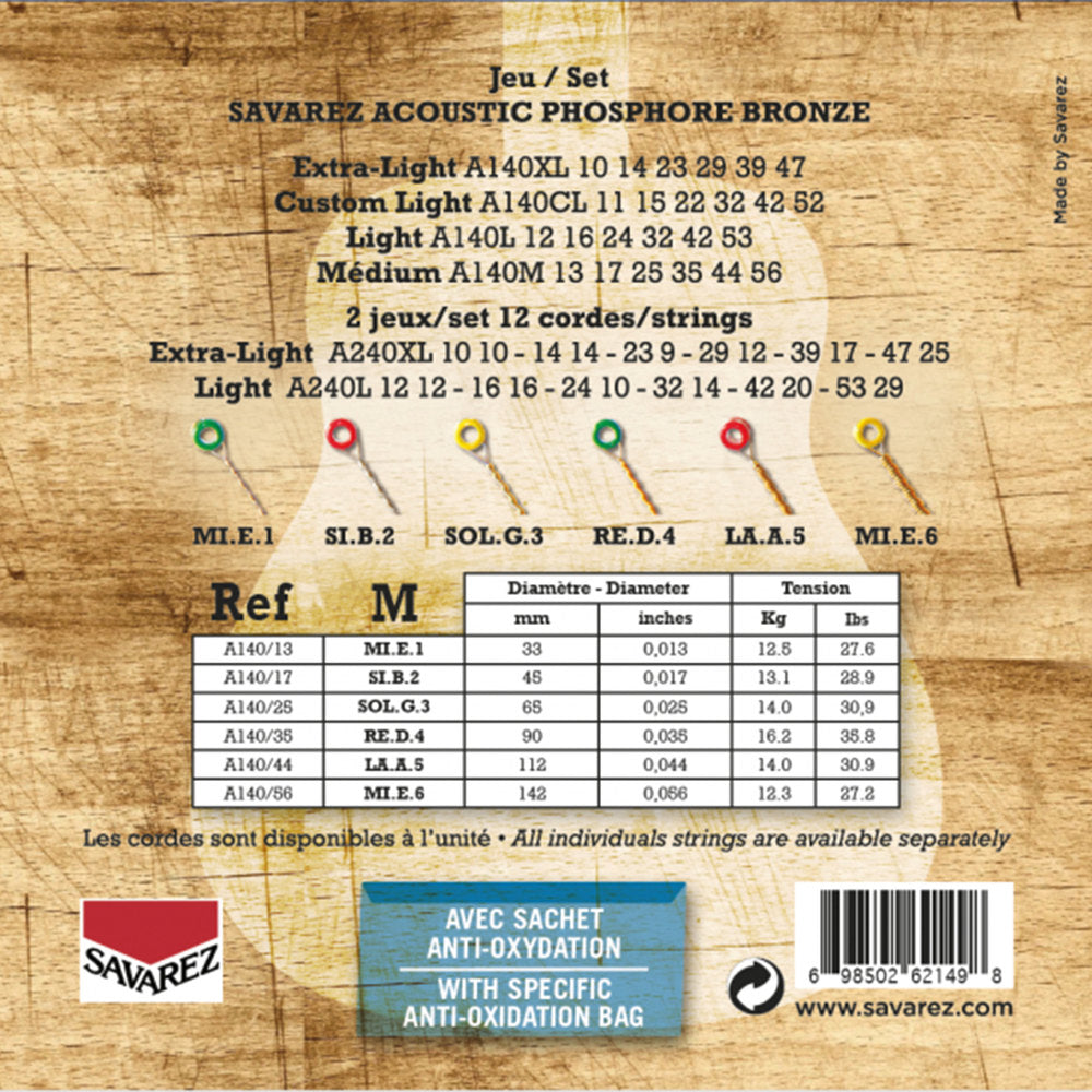 Savarez A140M Acoustic Phosphor Bronze, medium .013 a .056