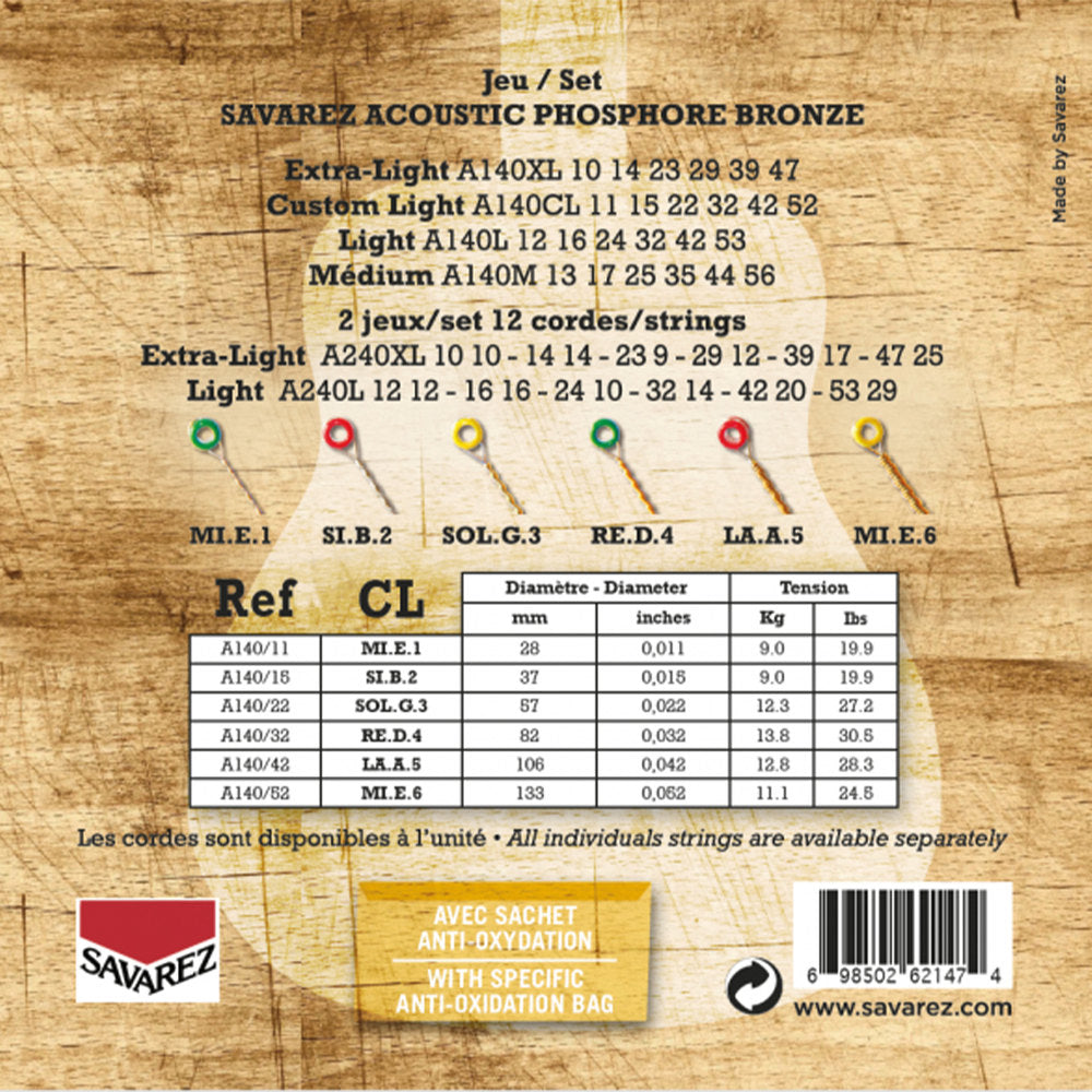 Savarez A140CL Acoustic Phosphor Bronze, custom light .011 a .052