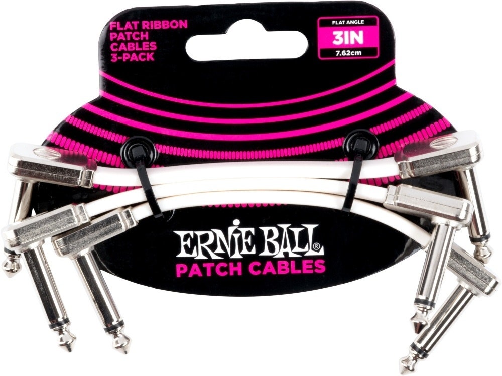 Ernie Ball EB-6384, cable patch plano 7.5 cm, White paquete de 3