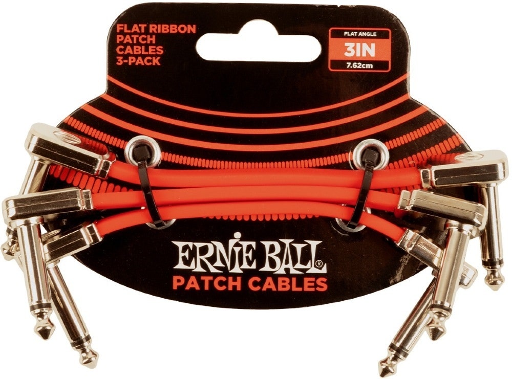 Ernie Ball-6401 Cable patch plano 7,5cm, rojo. Paquete de 3