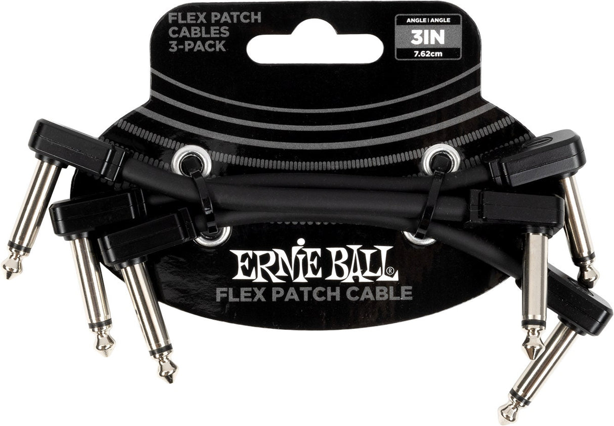 Ernie Ball 6443 Cable patch Flex Black 7,5cm pack de 3