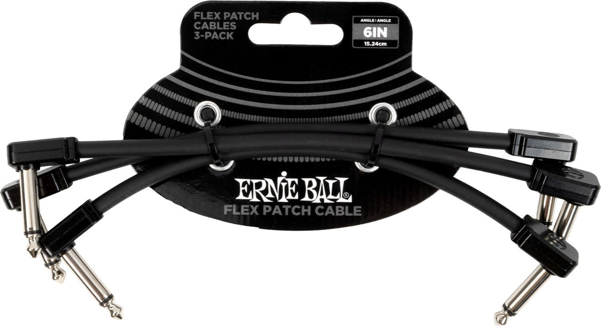 Ernie Ball 6444 Cable patch Flex Black 15cm pack de 3-pack