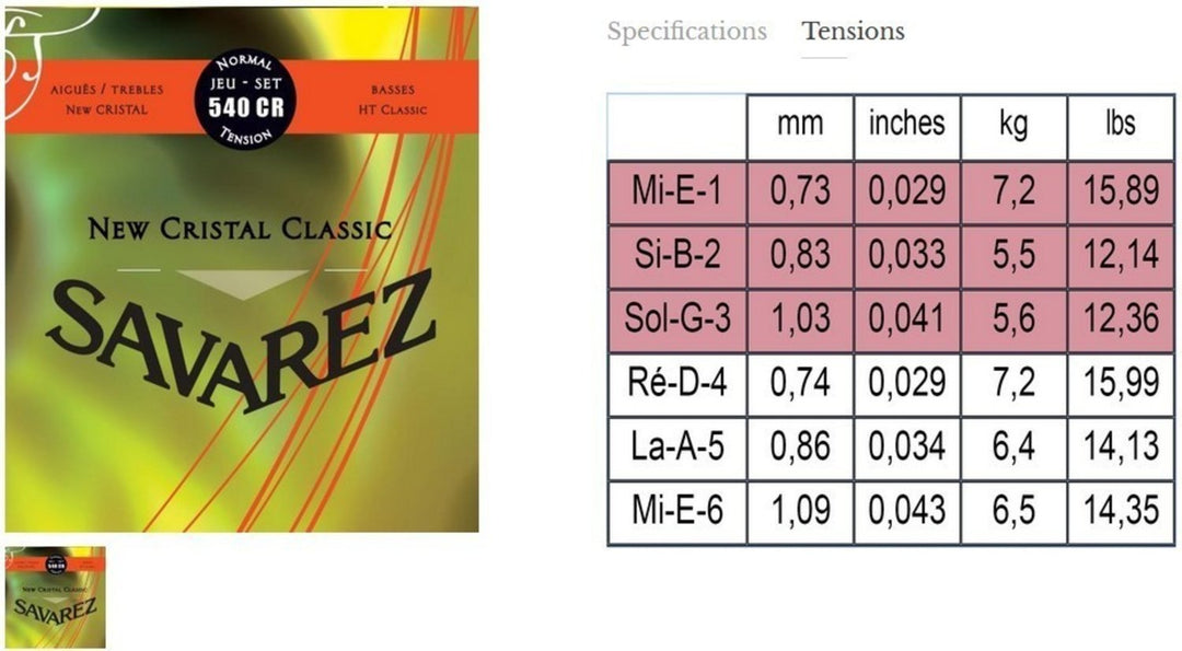 Cuerdas Savarez para guitarras clásicas New Cristal Classic - Set (540CR)