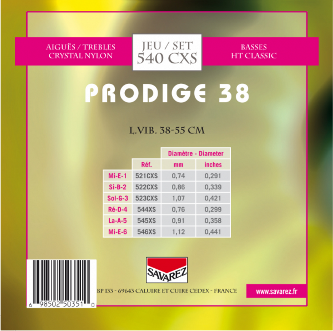 Savarez Cuerdas para Guitarras clásica Prodige 38 Children's Guitar - 1/8-1/2 Nylon (540CXS)