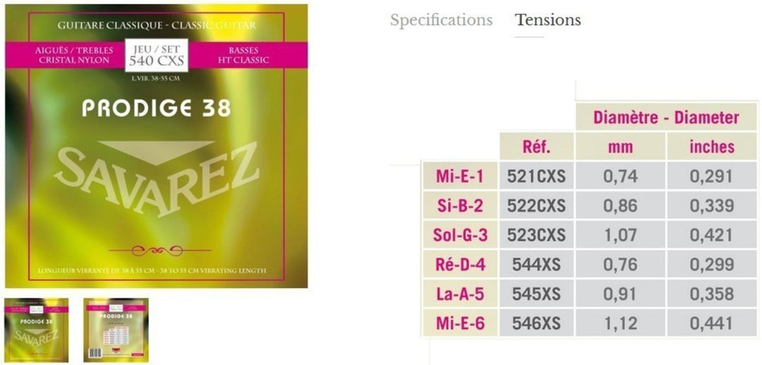 Savarez Strings para guitarra clásica Prodige 38 Children's Guitar - 1/8-1/2 Carbon (500 AXS)