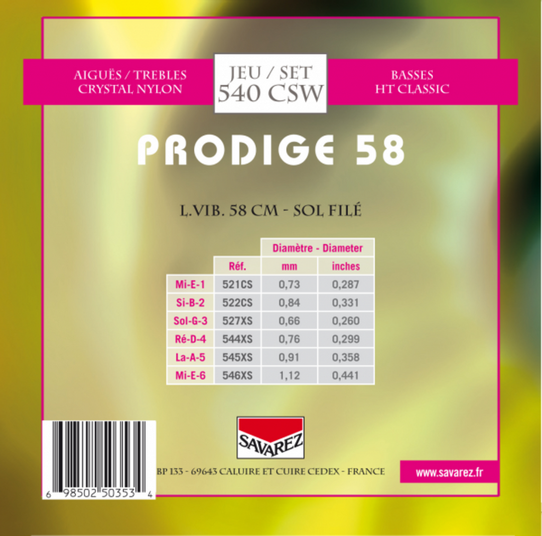 Cuerdas Savarez para guitarra clásica Prodige 38 Children's Guitar - 3/4-7/8 Nylon Gw (540CSW)