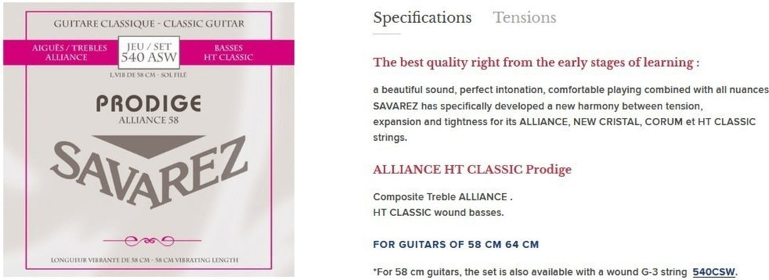 Cuerdas Savarez para guitarras clásicas Prodige 38 Children's Guitar - 3/4-7/8 Carbon Gw (540ASW)