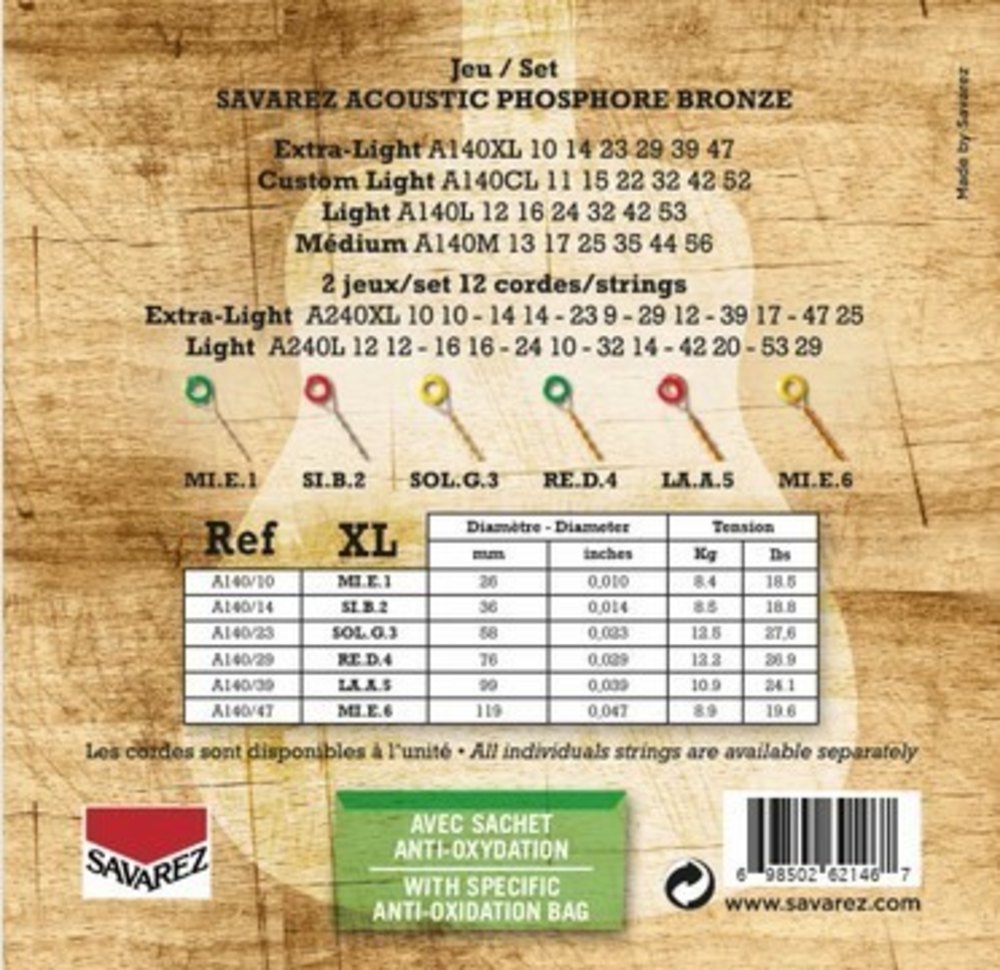 Savarez A140XL Acoustic Phosphor Bronze, extra light .010 a .047