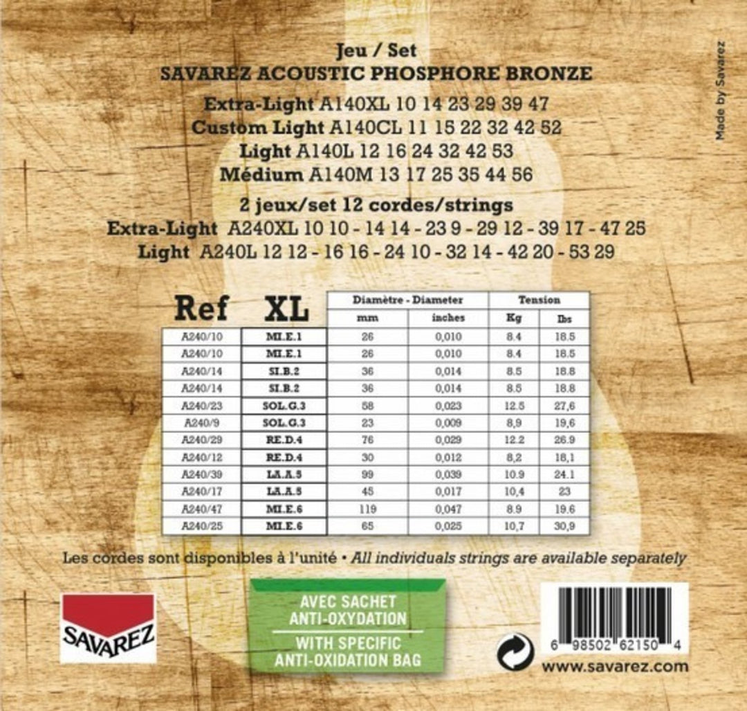 Cuerdas Savarez para guitarra acústica Acoustic - 12.str. Ex-Light .010 (A240XL)