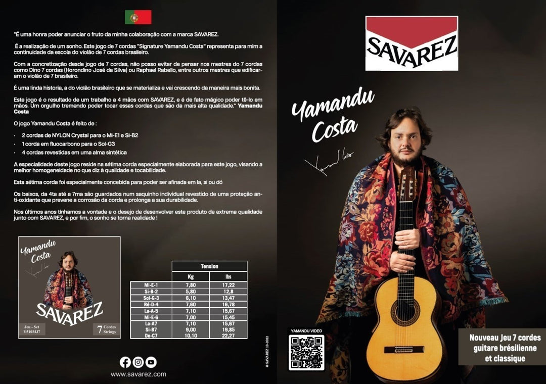 Savarez cuerdas para guitarra clásica YAMANDU COSTA de 7 cuerdas - 7 cuerdas de alta tensión (Y510MJ7)