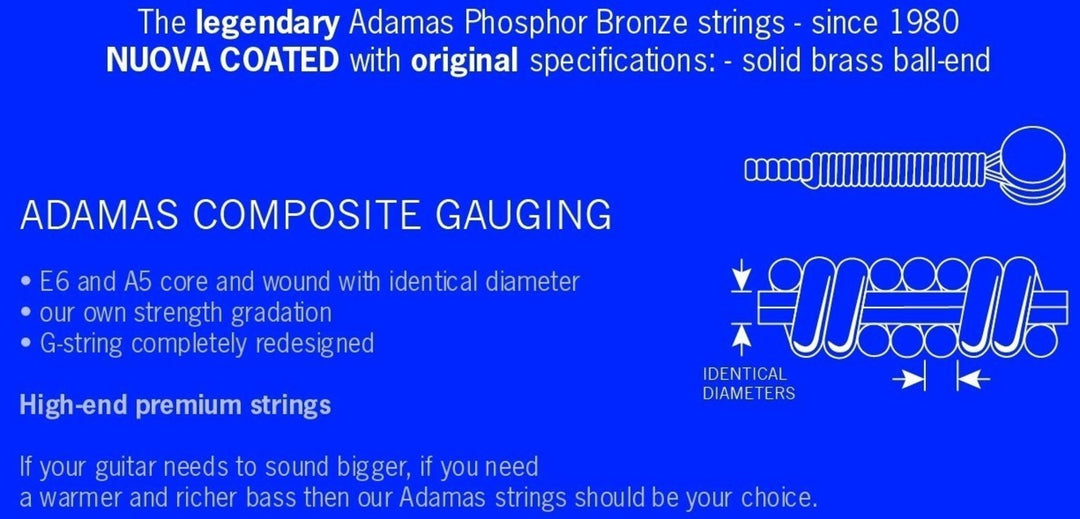 Adamas Strings for Acoustic Guitarras Nuova phosphor bronze coated set (3) - Set of 3 Ex-Light .010 (1717NU-3)