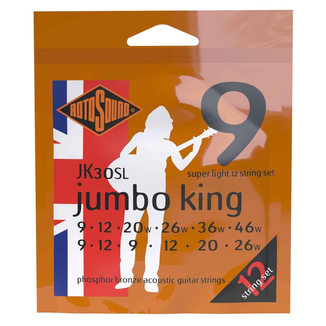 Rotosound Cuerdas para guitarras acústicas Jumbo King - Set de 12 cuerdas Super Light 9-46 (JK30SL)
