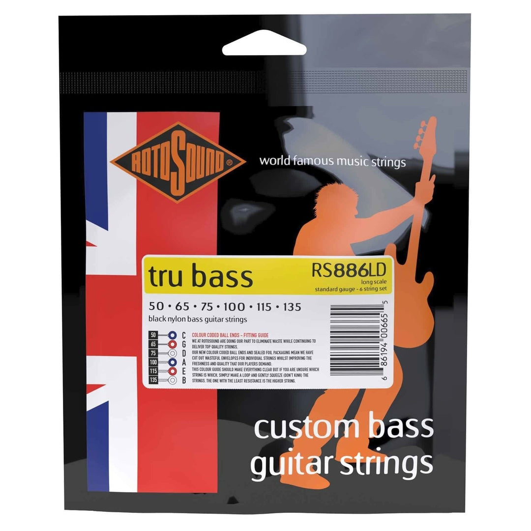 Cuerdas para bajo eléctrico Rotosound E-Bass Strings Tru Bass 88 - Set 6-string Long 50-135, Long scale: longitud de escala (34"/860mm) - to medium (32"/810mm) (RS886LD)
