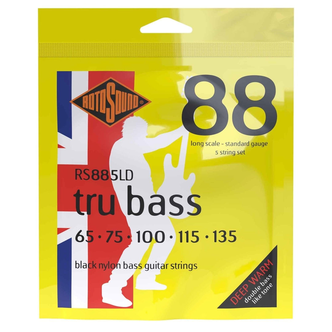 Cuerdas para bajo eléctrico Rotosound Tru Bass 88 - Juego de 5 cuerdas Long 65-135; Long scale: longitud de escala (34"/860mm) - a medium (32"/810mm) (RS885LD)