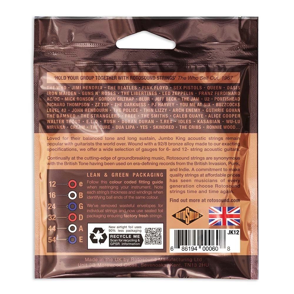 Cuerdas de guitarra western Rotosound Jumbo King JK12 12-54
