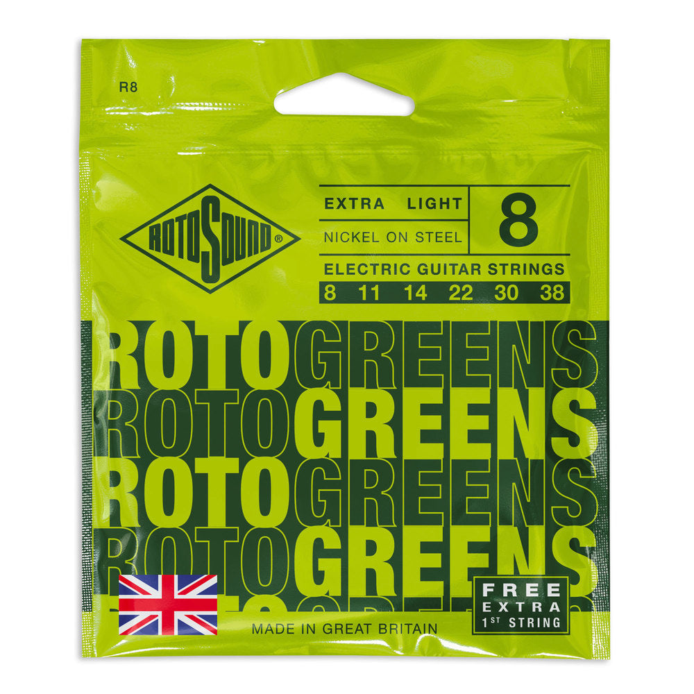 Cuerdas para guitarra eléctrica Rotosound Roto Greens R8, 8-38