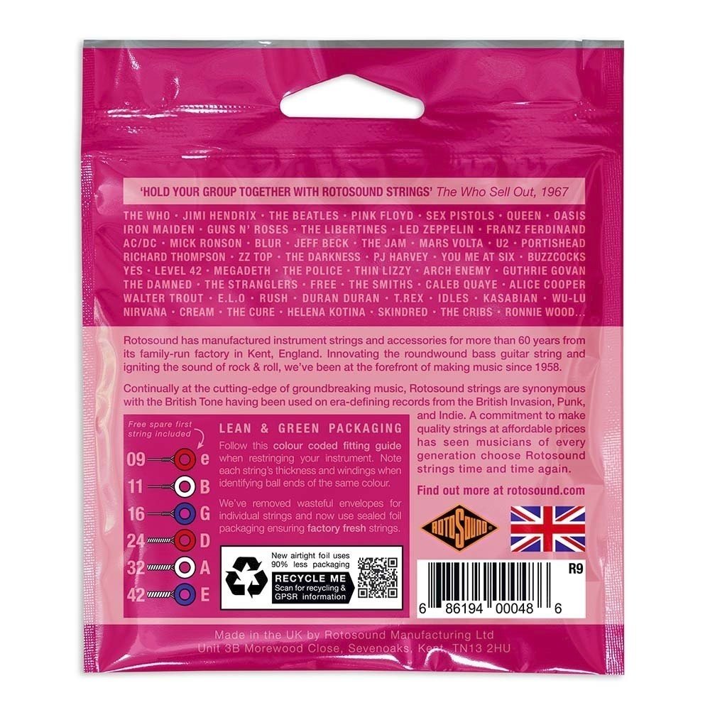 Cuerdas para guitarra eléctrica Rotosound Roto Pinks R9 9-42