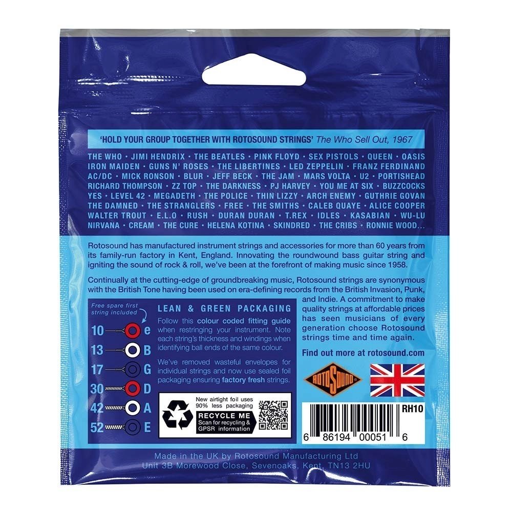Cuerdas para guitarras eléctricas Rotosound Roto Blues RH10 10-52