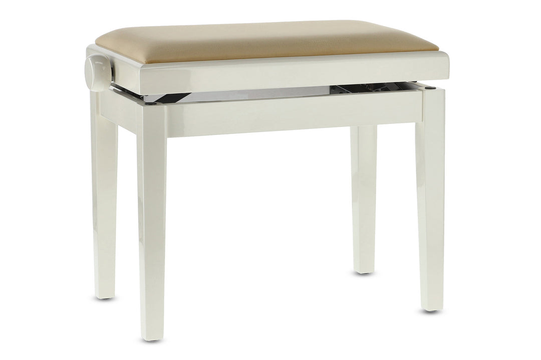 Banco de piano GEWA Deluxe - Marfil alto brillo (asiento beige)