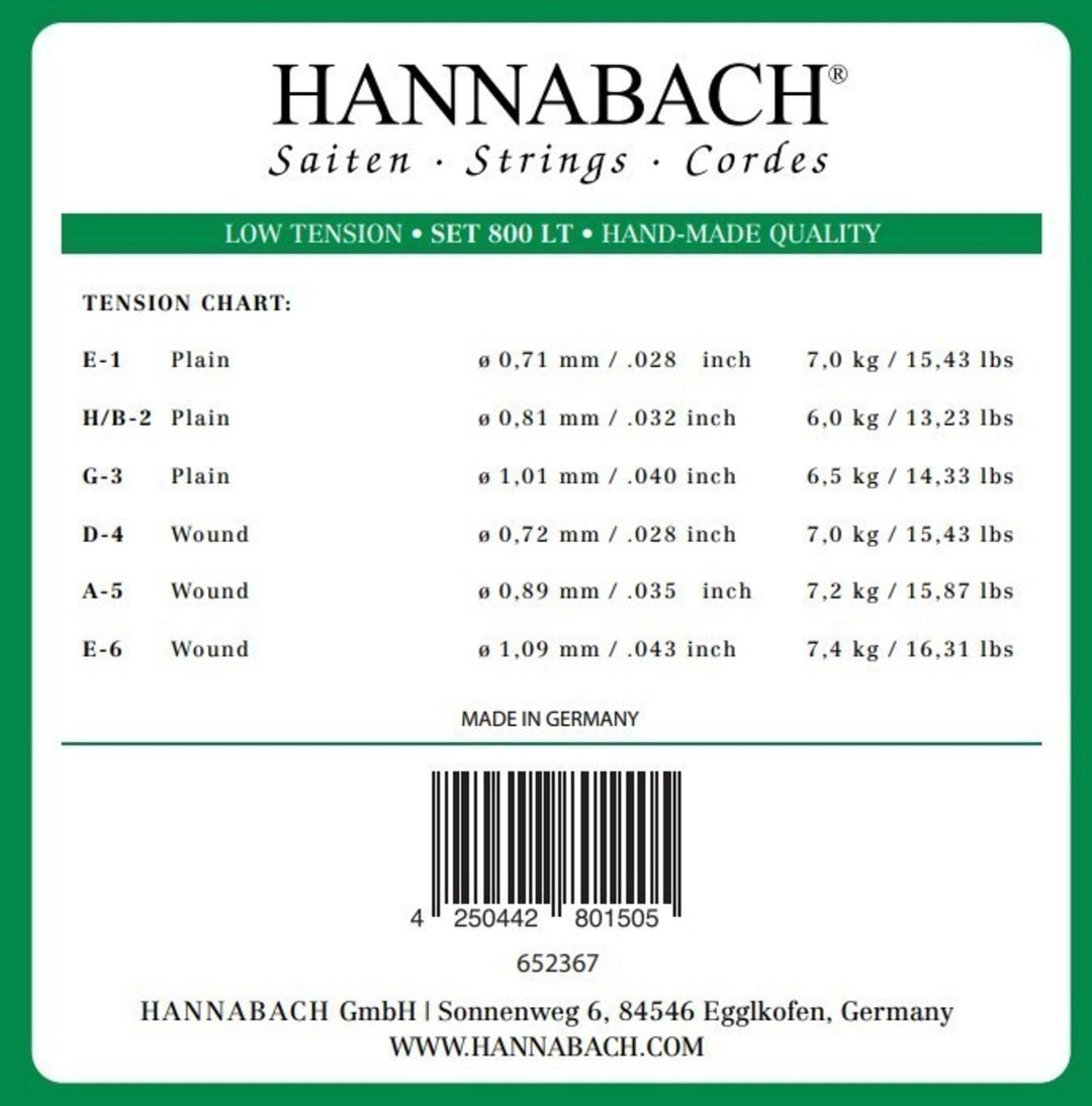 Cuerdas Hannabach para guitarras clásicas Serie 800 Low tension plateadas - Juego low (800LT)