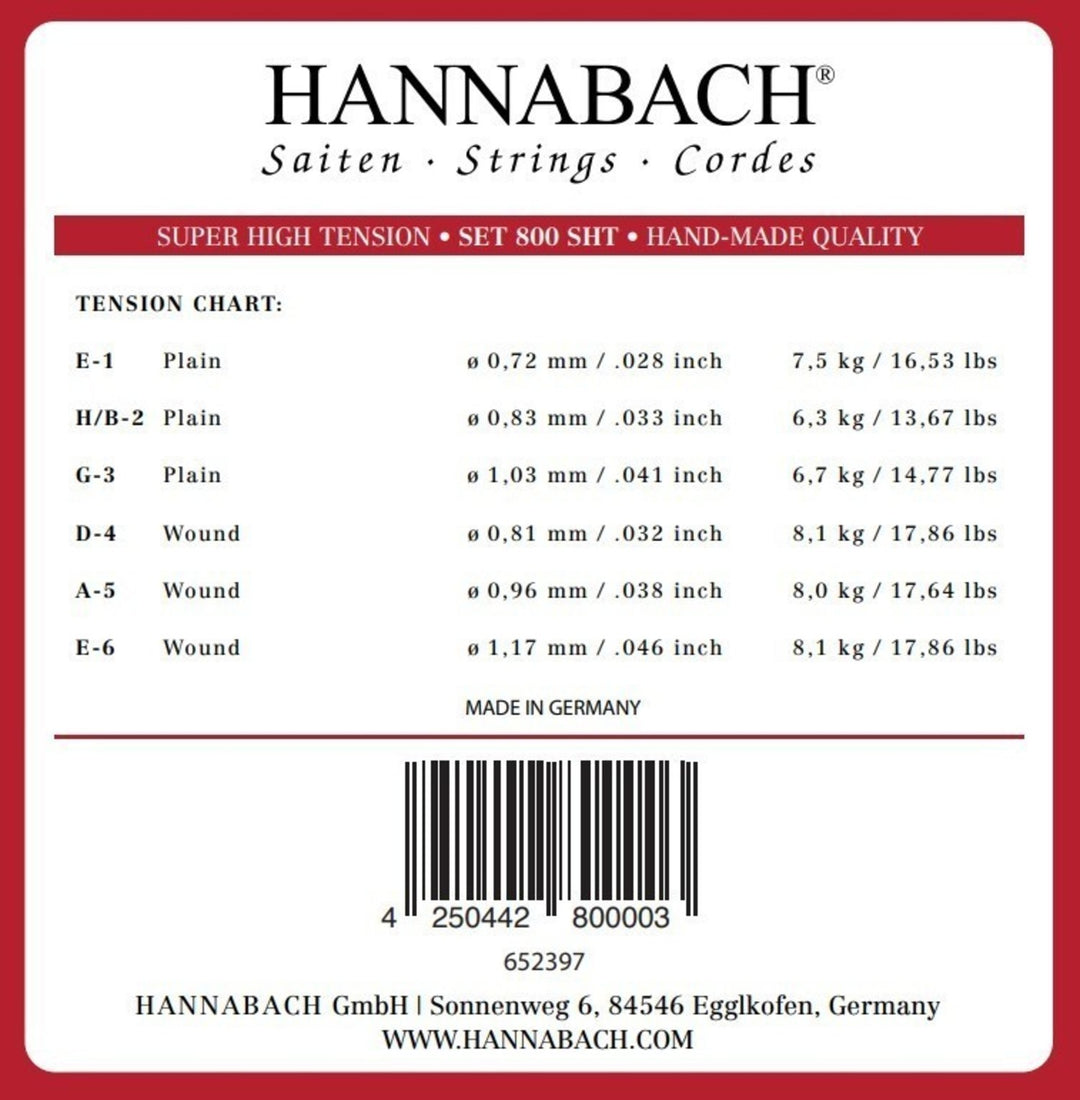 Cuerdas Hannabach para Guitarras clásicas Serie 800 Super High Tension plateadas - Set super high (800SHT)