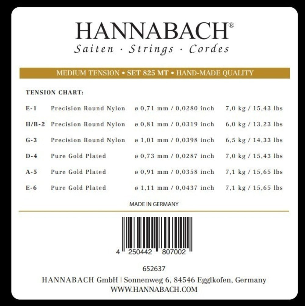 Hannabach 825 A5 cuerda grave para guitarra clásica, medium tension