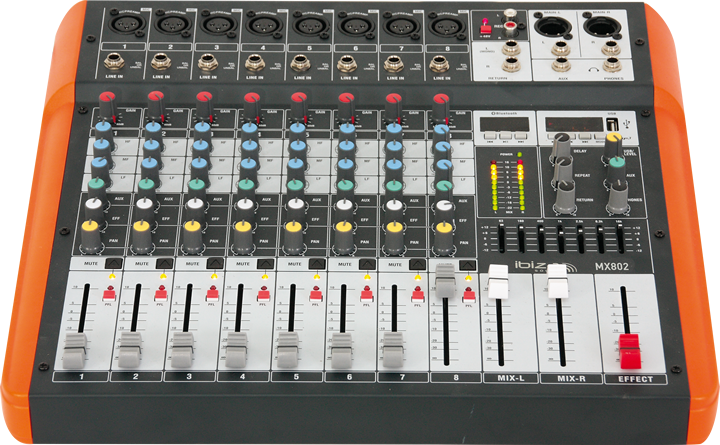 Ibiza 8-channel Mixer w. USB and Bluetooth