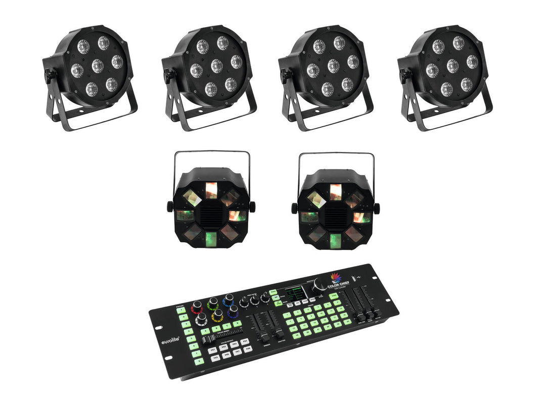 EUROLITE Set 4x LED SLS-7 HCL Floor + 2x LED FE-700 + controlador DMX LED Color Chief
