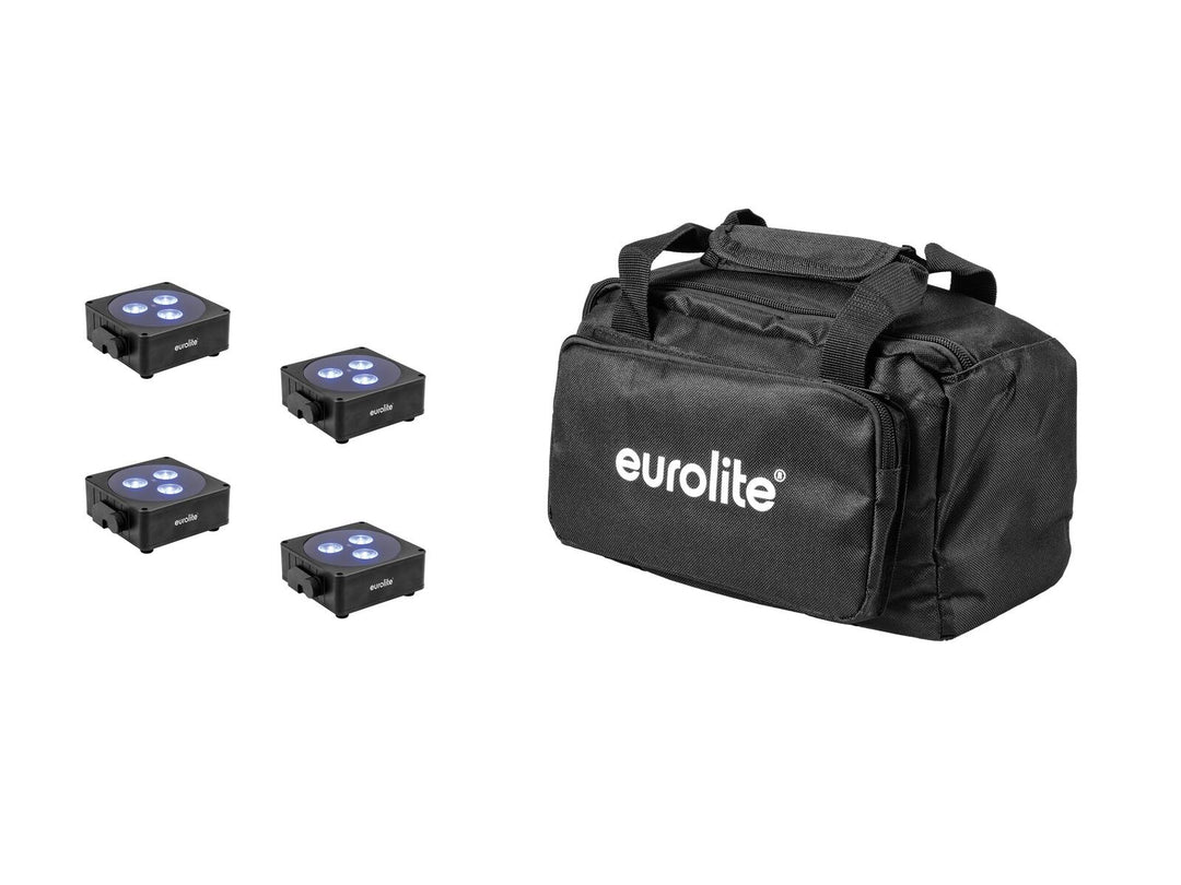 EUROLITE Set 4x AKKU Flat Light 3 bk + Bolsa blanda