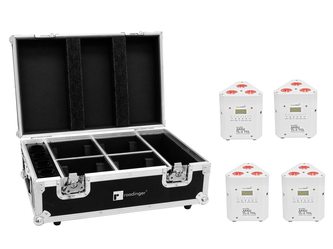 EUROLITE Set 4x AKKU TL-3 TCL blanco + case con función de carga