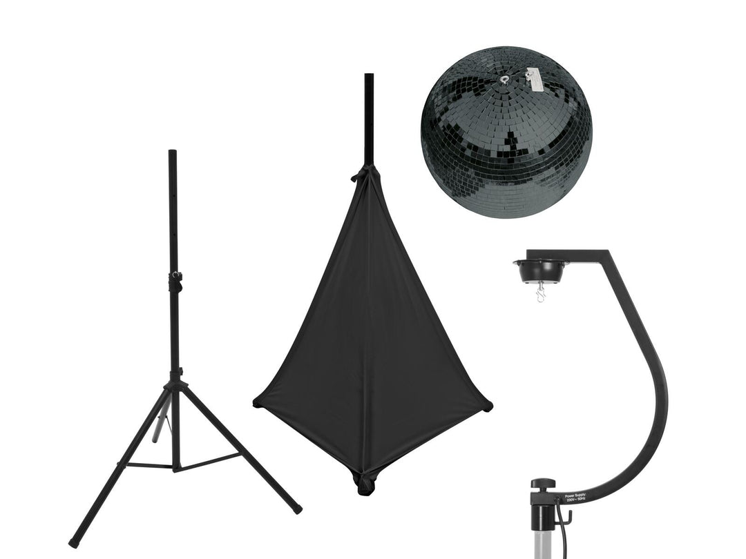 EUROLITE Set bola de espejos negra de 30cm con stand y cover para trípode negro