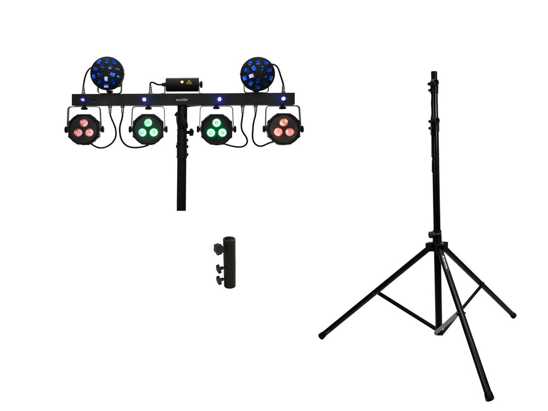 EUROLITE Set de iluminación LED KLS Laser Bar Next FX + soporte para sistema de altavoces M-4