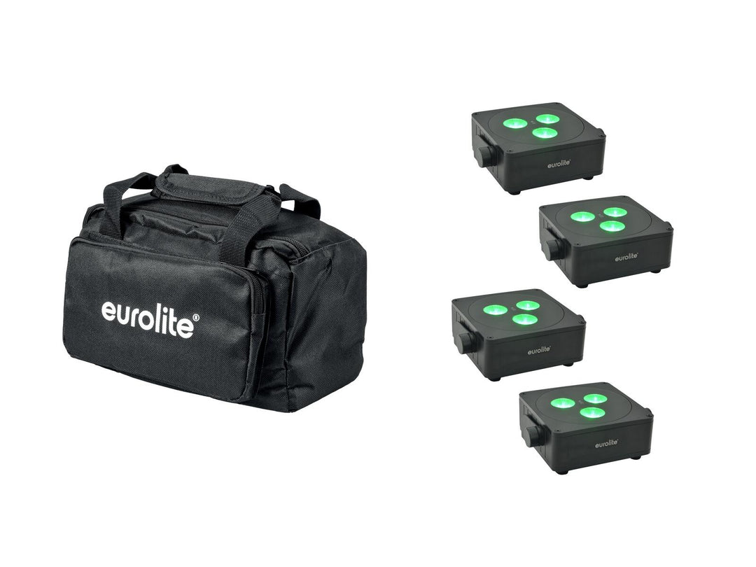 EUROLITE Set 4x AKKU IP Flat Light 3 bk + Bolsa Soft