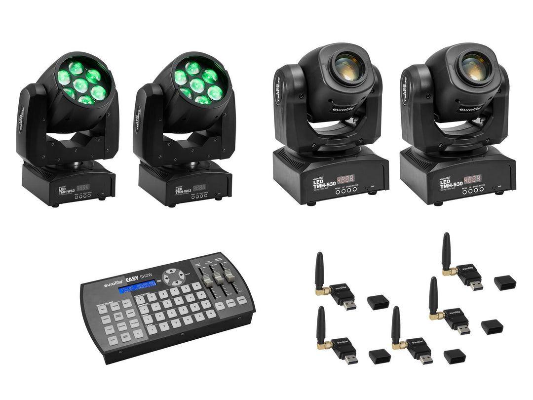EUROLITE Conjunto 2x LED TMH-W63 + 2x LED TMH-S30 + USB QuickDMX + Easy Show