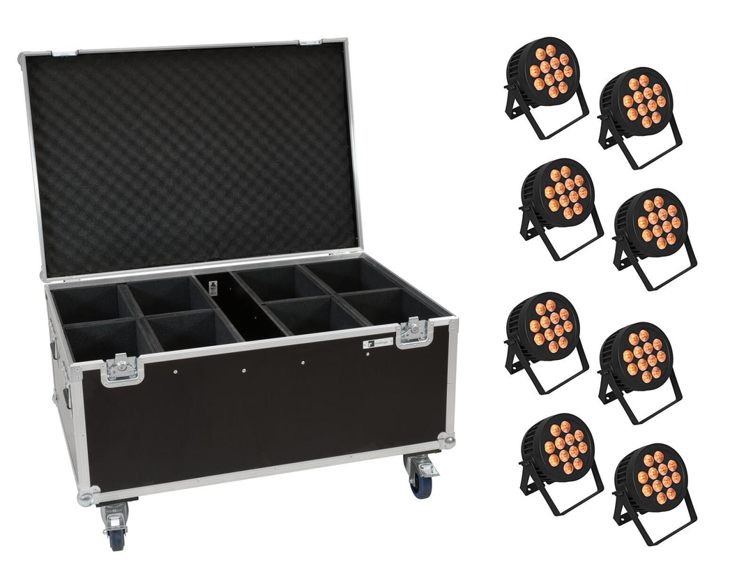 EUROLITE set de 8x LED IP PAR 12x8W QCL Spot + case con ruedas