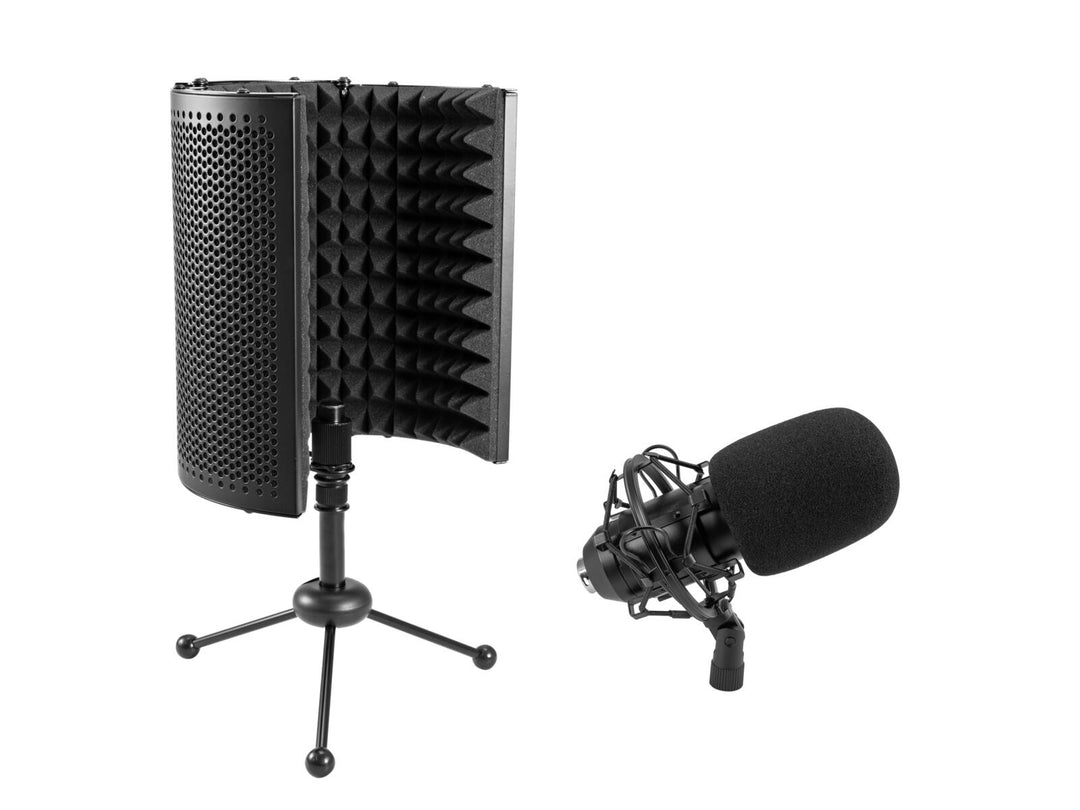 OMNITRONIC set MIC CM-78MK2 micrófono de condensador de diafragma grande + sistema de absorción para micrófono de escritorio AS-04