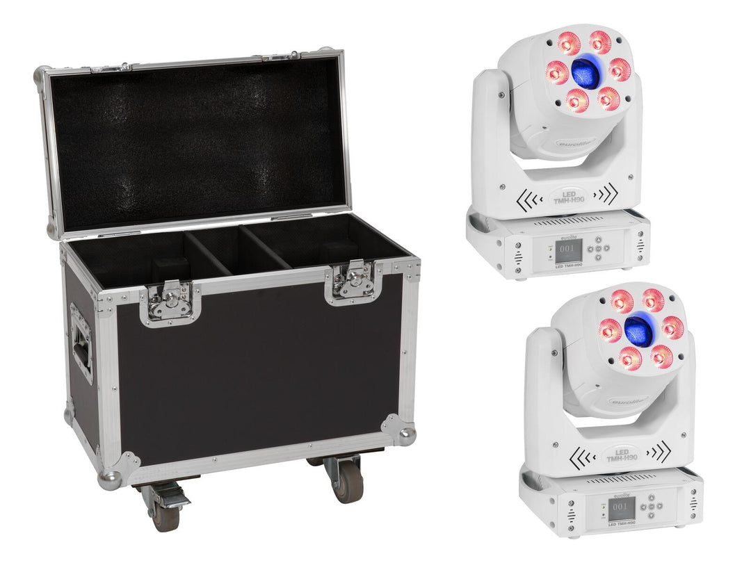 EUROLITE Set 2x LED TMH-H90 Hybrid Cabezas Móviles Spot/Wash COB wh + Case